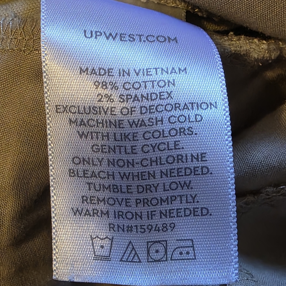 UpWest Cream Corduroy Pants With Drawstring Waist And Button Fly Size S - Picture 5 of 7